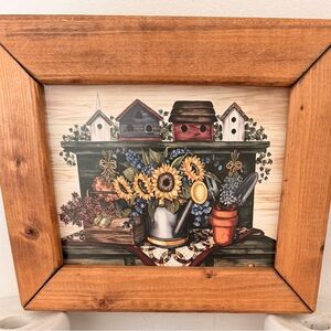 Rustic Sunflower/Birdhouse theme Laura Korsgaden Wall Decor handcraftd frame VTG